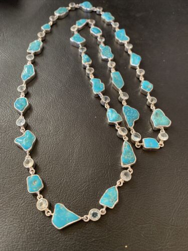 Navajo Blue Kingman Turquoise Topaz Pendant Necklace | Sterling Silver | 30" | 11782