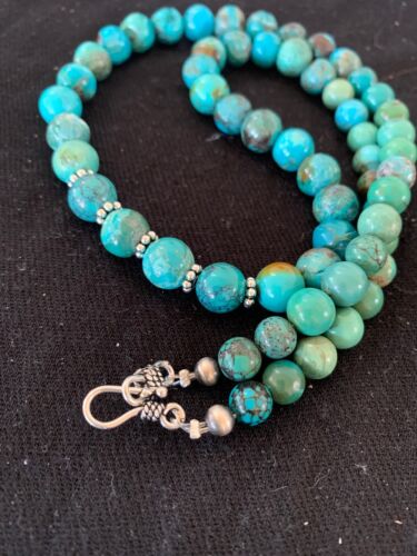 Navajo Blue Turquoise Graduated Necklace | Sterling Silver | Authentic Native American Handmade | 22" | 4826 - Masha USA