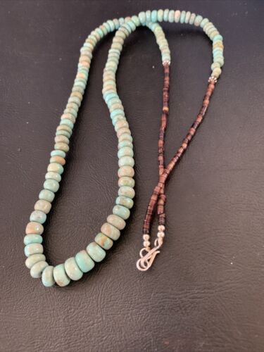 Navajo Pearls Royston Bead Green Turquoise Necklace | Sterling Silver | 26" | Authentic Native American Handmade | 12534