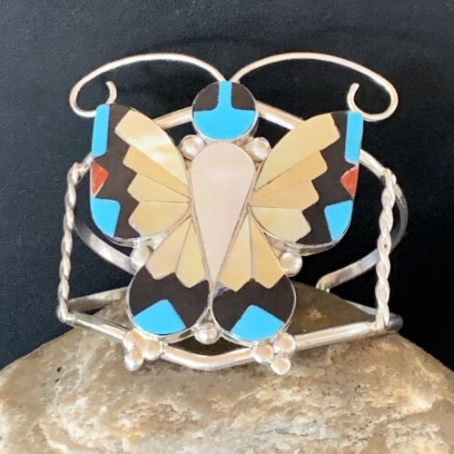 Zuni Butterfly Cuff Bracelet | Turquoise, Mother of Pearl, Onyx | Sterling Silver | 12835