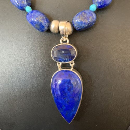 Men's Navajo Blue Lapis Topaz Turquoise Necklace Pendant | Sterling Silver | 20" | 10273