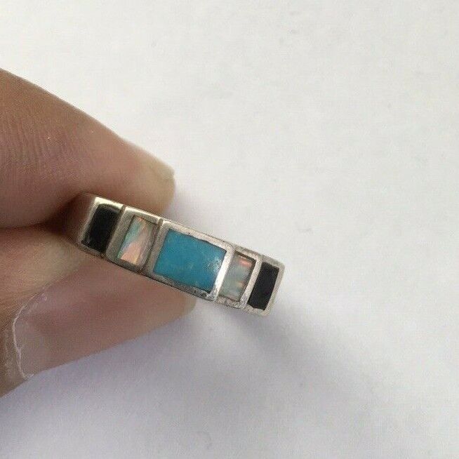 Southwestern Navajo Opal & Turquoise Inlay Ring | Sterling Silver | Sz 6 | 1719