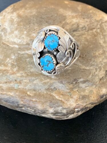 Navajo Blue Kingman Turquoise Feather Ring | Authentic Native American Sterling Silver | Multi-Stone | Sz 11.5 | 12220