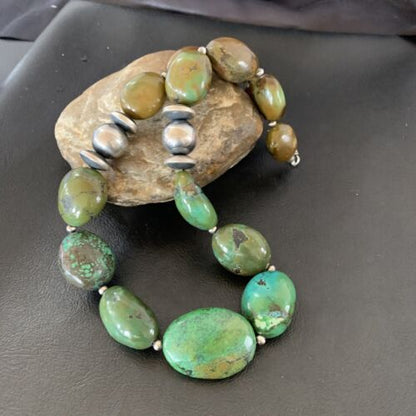 Navajo Chunky Spiderweb Green Turquoise Necklace | Sterling Silver | 20" | Authentic Native American Handmade | 11763 - Masha USA