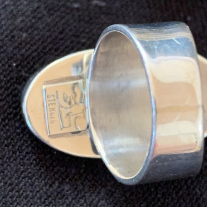 Southwestern Navajo Cinnabrite Ring | White Black | Sterling Silver | Sz 7.5 | 01560