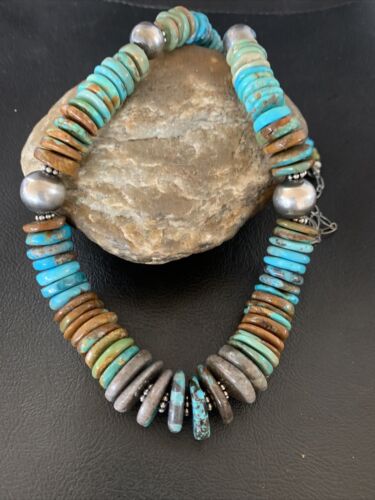 Navajo Blue Green Turquoise Necklace | Sterling Silver | Authentic Native American | 20" | 12910 | Graduated