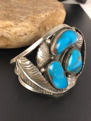 Navajo Old Pawn Bisbee Turquoise Cuff Bracelet | Sterling Silver | Native American | 8281