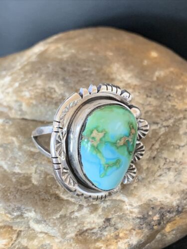 Navajo Green Sonoran Turquoise Ring | Sterling Silver | Sz 10.5 | Authentic Native American Handmade | 10423