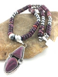 Navajo Purple Spiny Oyster Pendant with Pearls | Sterling Silver Necklace | Authentic Native American Handmade | 8175
