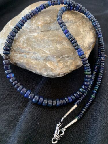 Native American Women's Black Fire Opal Bead Necklace | Sterling Silver | 20" | 978