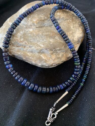 Native American Womens Sterling Silver Black Fire Opal Bead Necklace 979