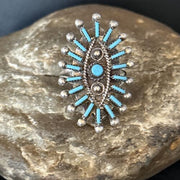 Zuni Blue Turquoise Cluster Needle Point Ring | Authentic Native American Sterling Silver | Multi-Stone | Sz 10 | 14567