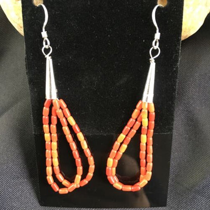 Handmade Liquid Silver Heishi Dangle Earrings | Apple Sponge Coral Tube | Sterling Silver | 2" | 1095 - Masha USA
