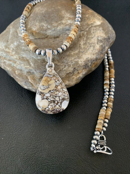 Men's Navajo Wild Horse Jasper Pendant Necklace | Sterling Silver | Authentic Native American Handmade | 10334
