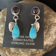Navajo Purple Sugilite and Blue Turquoise Dangle Leaf Earrings | Sterling Silver | Native American Handmade | 13454