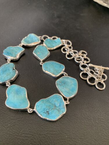 Navajo Blue Kingman Turquoise Rough Pendant Necklace | Sterling Silver | 18" | Authentic Native American Handmade | 11626