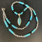 Navajo Inlay Blue Turquoise Onyx Inlay Pendant Necklace | Sterling Silver | Authentic Native American Handmade | 13797