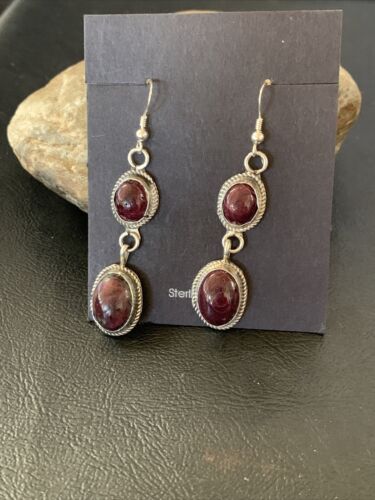 Navajo Purple Spiny Oyster Dangle Earrings | Sterling Silver | Authentic Native American Handmade | 12508
