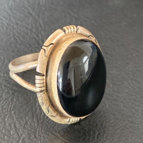 Navajo Black Onyx Ring | Sterling Silver | Sz 10 | Authentic Native American Handmade | 11953