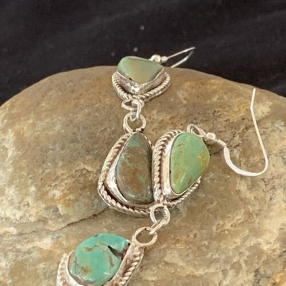 Navajo Green Royston Turquoise Dangle Earrings | Sterling Silver | Authentic Native American Handmade | 1498