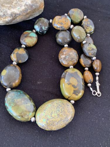 Navajo Graduated Sterling Silver Natural Blue Nugget Turquoise Necklace | Authentic Native American | 22" | 623
