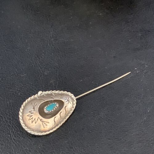 Old Pawn Navajo Hair Pin | Sterling Silver Blue Turquoise | 2.5" | Authentic Native American Handmade | 13729