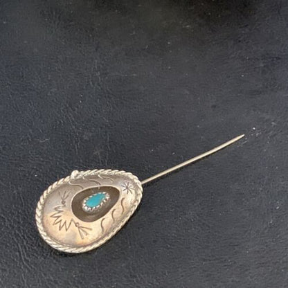 Old Pawn Navajo Hair Pin | Sterling Silver Blue Turquoise | 2.5" | Authentic Native American Handmade | 13729