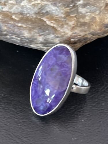 Navajo Purple Charoite Ring | Sterling Silver | Sz 8 Adjustable | Authentic Native American Handmade | 10571
