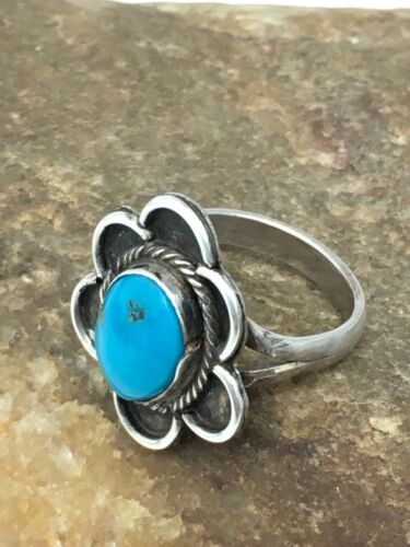 Southwestern Blue Turquoise Navajo Ring | Sterling Silver | Sz 6 | Authentic Native American Handmade | 4407
