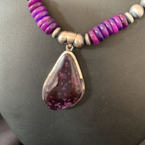 Navajo Pearls Purple Sugilite Necklace Pendant | Sterling Silver | Authentic Native American Handmade | 10329