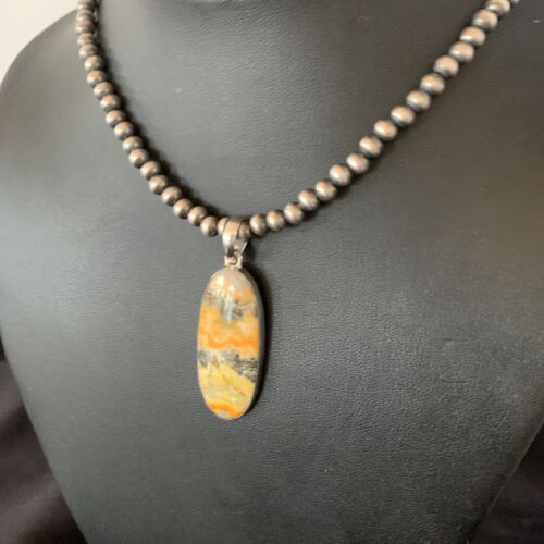 Navajo Yellow Bumblebee Jasper Pendant Necklace | Sterling Silver | Authentic Native American Handmade | 12810