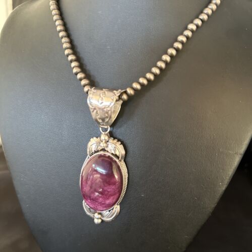 Navajo Purple Spiny Oyster Pendant Necklace | Sterling Silver | Authentic Native American Handmade | 14664