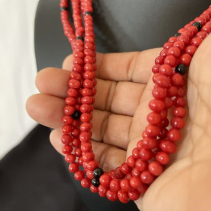 Native American Navajo Red Coral Onyx Necklace | Sterling Silver | 10302