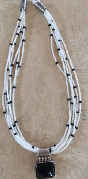 Southwestern White Bamboo Coral Onyx Necklace | Multi-Strand Pendant Navajo  | 8144