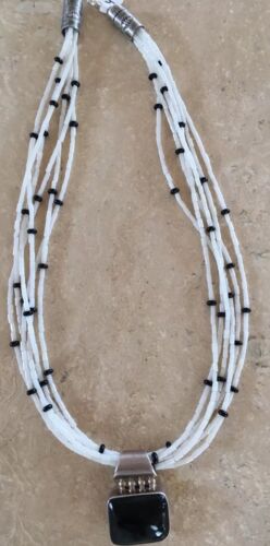 Southwestern White Bamboo Coral Onyx Necklace | Multi-Strand Pendant Navajo  | 8144