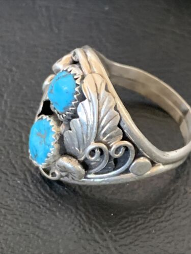 Navajo Blue Kingman Turquoise Feather Ring | Authentic Native American Sterling Silver | Multi-Stone | Sz 12 | 12225