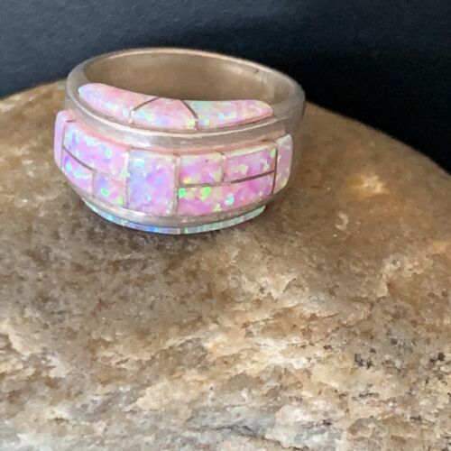 Navajo Pink Opal Inlay Band Ring | Sz 6 | Authentic Native American Handmade | 12404