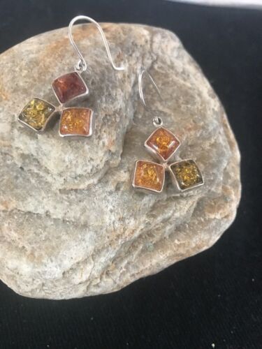 Southwestern Navajo Gold Amber Earrings | Sterling Silver Handmade | 1" | 13105