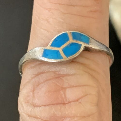 Southwestern Old Pawn Navajo Blue Turquoise Ring | Sterling Silver | Sz 7 | 10844