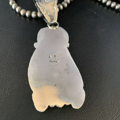 Native American Green Gaspeite Pendant Necklace | Sterling Silver | 13996