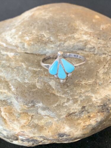 Southwestern Old Pawn Navajo Blue Turquoise Ring | Sterling Silver | Sz 8 | 10784