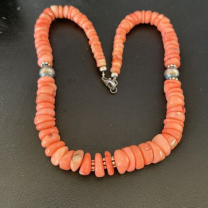 Native American Navajo Pink Coral Bead Necklace | Sterling Silver | 18" | 13231 - Masha USA