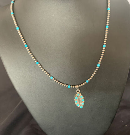 Zuni Blue Turquoise Multi-Stone Pendant | Authentic Native American Sterling Silver | Multi-Stone | 12059