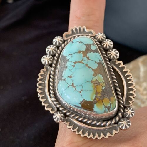 Navajo Blue Royston Turquoise Ring | Sterling Silver | Sz 12.5 | Authentic Native American Handmade | 1473