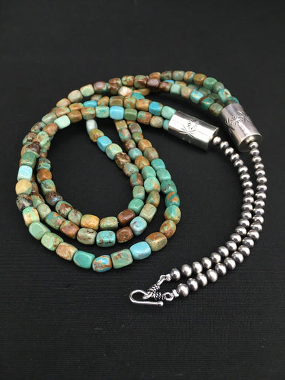 Southwestern 3-Strand Royston Green Turquoise Necklace | Sterling Silver | 26" | 1136