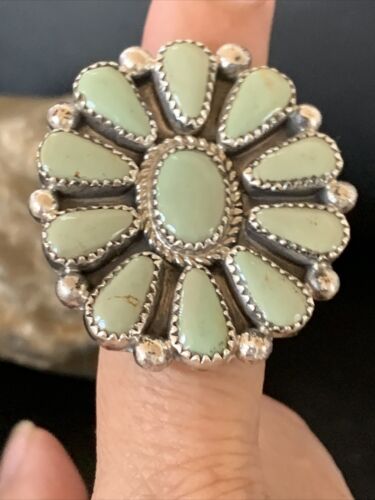 Navajo Green Turquoise Cluster Ring | Authentic Native American Sterling Silver | Multi-Stone | Sz 8 | 12193