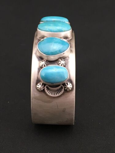 Navajo Men's Sterling Kingman Turquoise Bracelet | 5 Stone | Authentic Native American Handmade | 1304