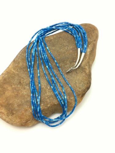 Navajo Lapis Lazuli Tube Heishi Bead 5-Strand Necklace | Sterling Silver | Authentic Native American Handmade | 4197