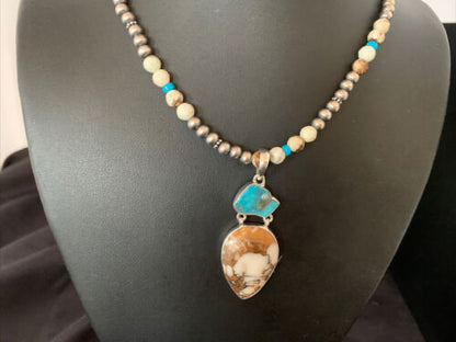 Navajo Wild Horse Turquoise Pendant Necklace | Authentic Native American Sterling Silver | Multi-Stone | 13294