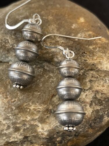 Native American Navajo Pearls Bead Earrings | Sterling Silver | Authentic Handmade | 1347